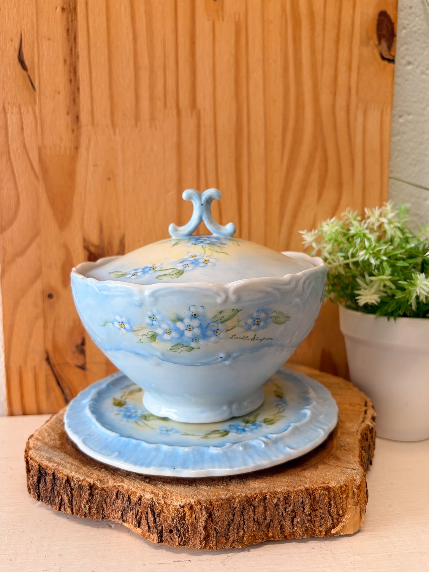 Hand Painted Dainty Floral China Plate & Pot Set (Local Pick Up Only)