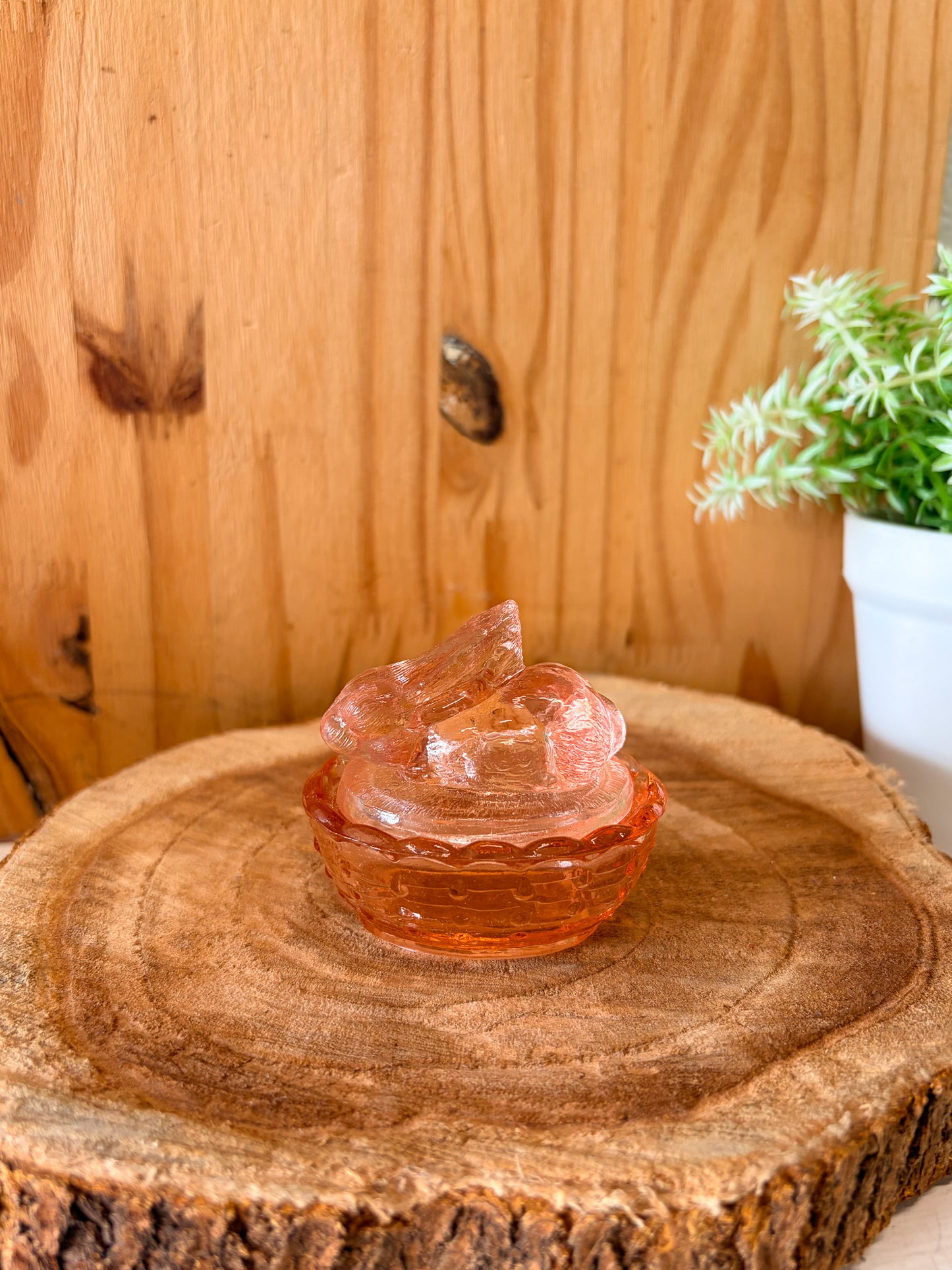 Vtg Pink Glass Bunny Nest Jar (Local Pick Up Only)