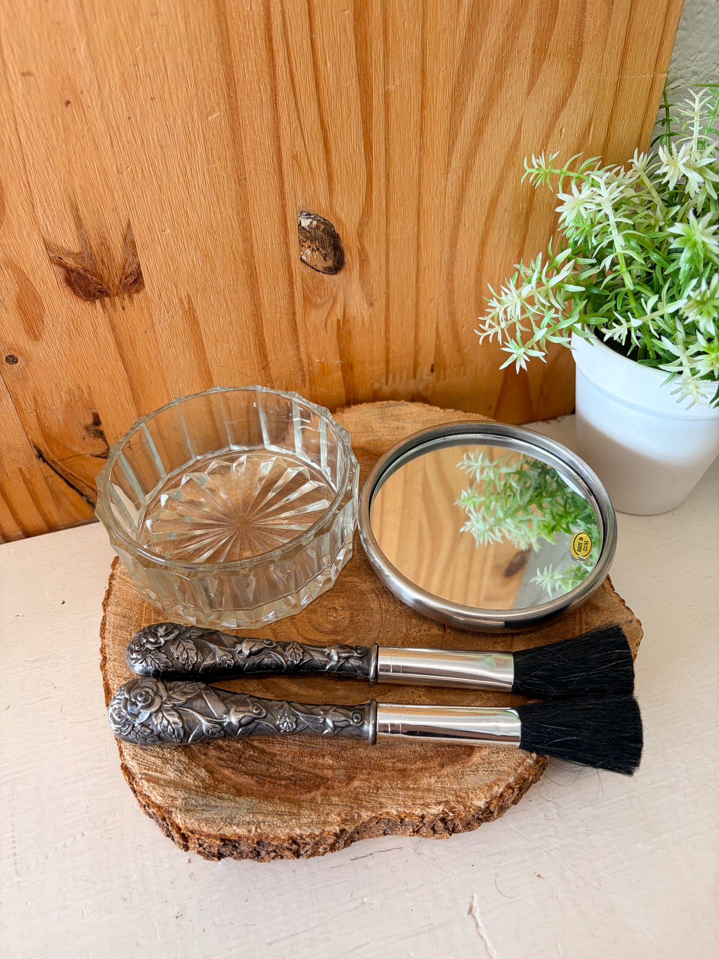 Ornate Mirrored Powder Jar & Brush Vanity Set (Local Pick Up Only)
