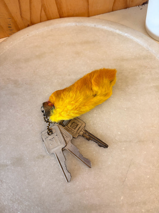 Vtg Yellow Lucky Rabbit Foot Keychain