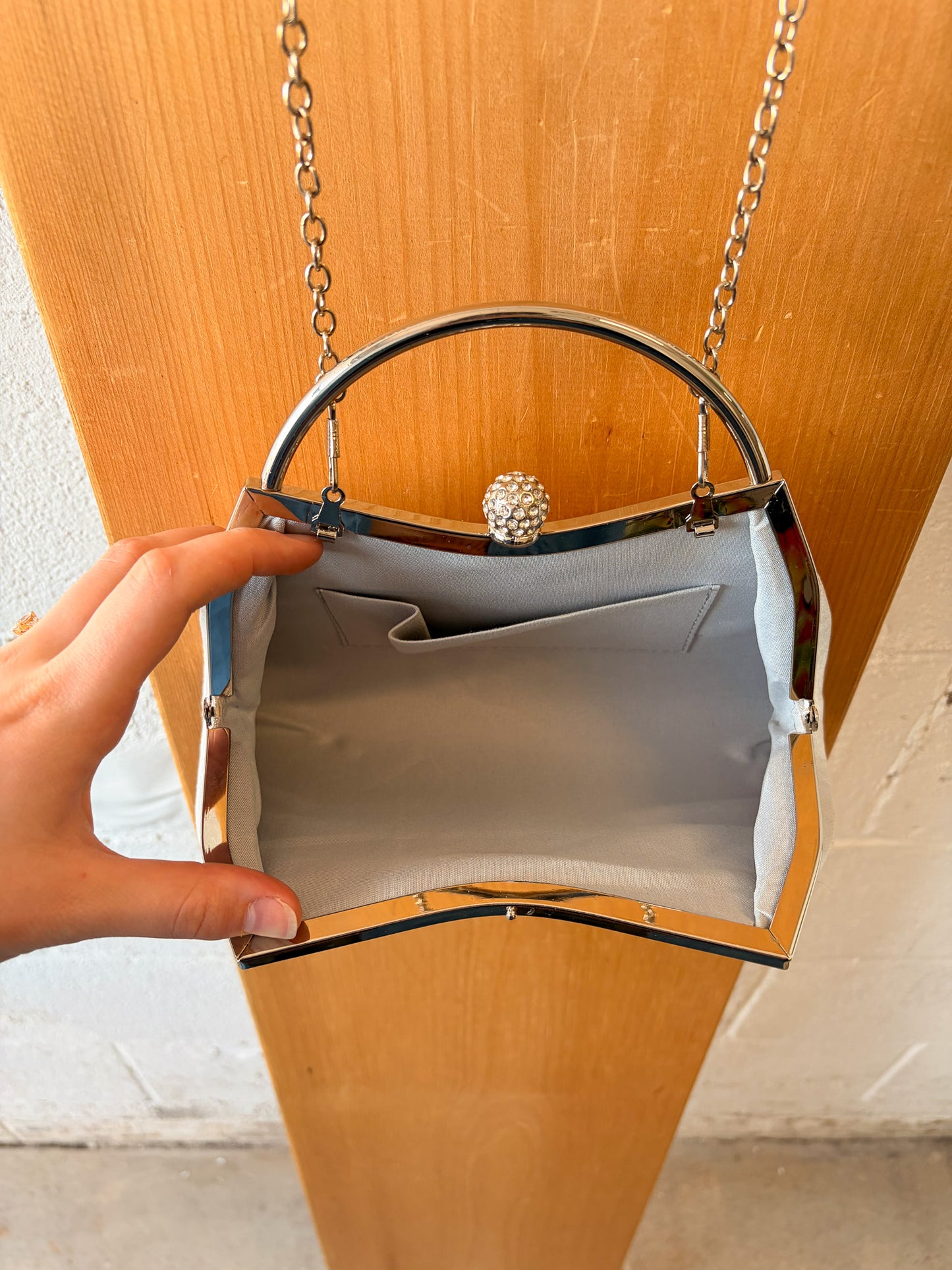 Silver Pearl Beaded Clutch Purse