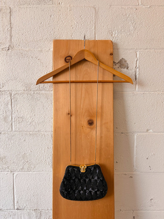 Vtg Black Beaded Clutch Purse