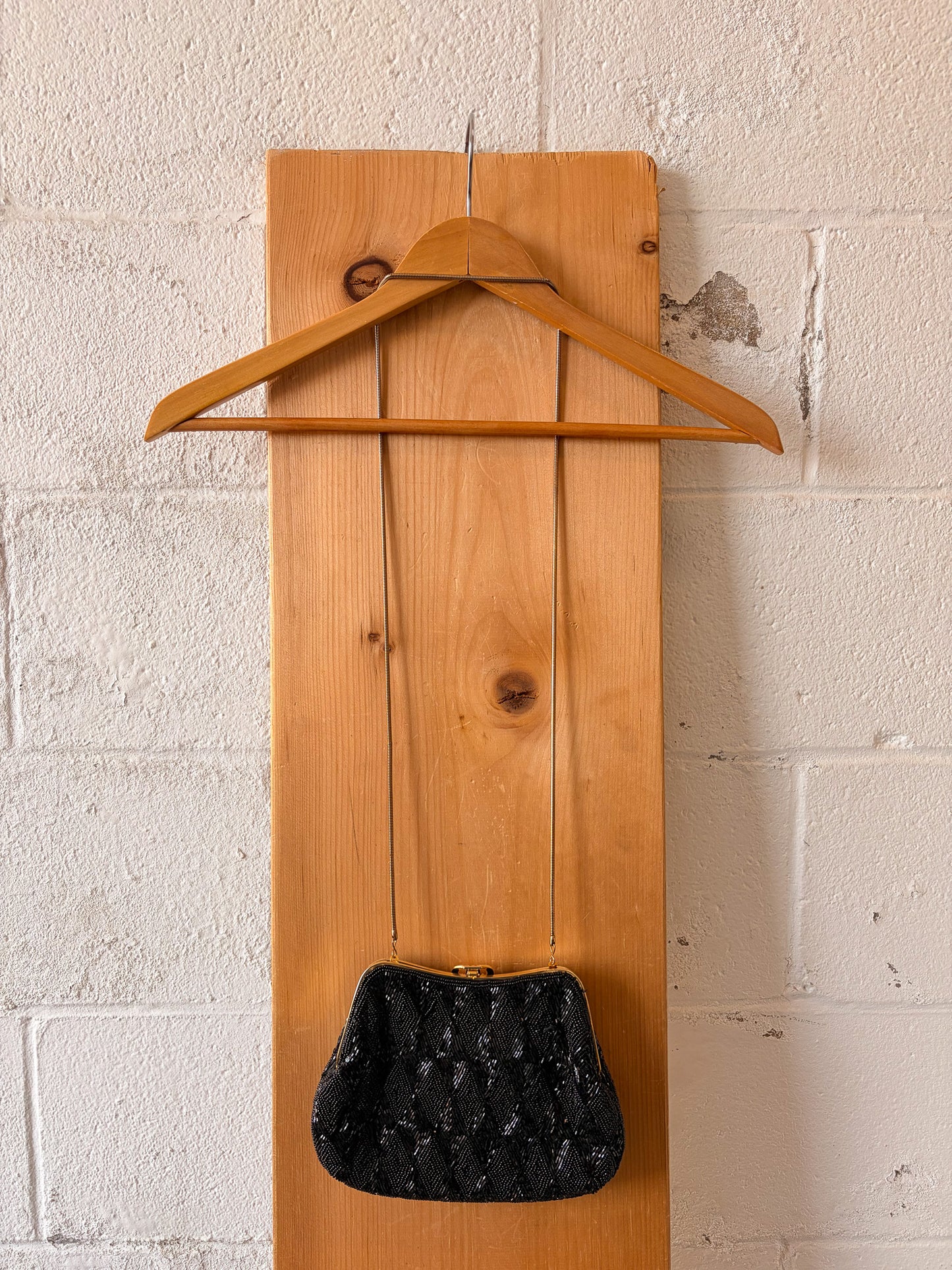 Vtg Black Beaded Clutch Purse