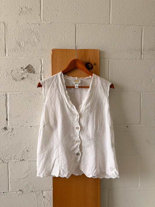 White Scalloped Linen Blouse : 16
