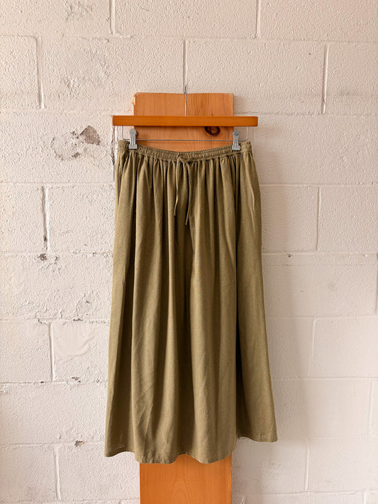 Olive Green Silk Skirt : S