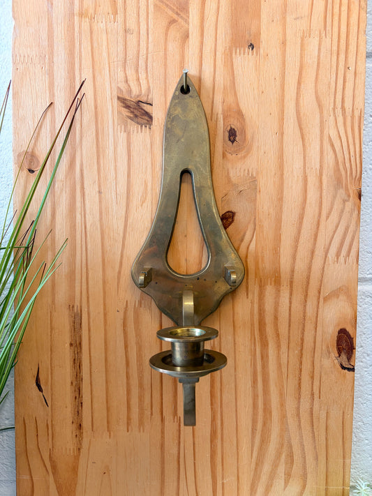 Vtg Brass Wall Sconce Candle Holder