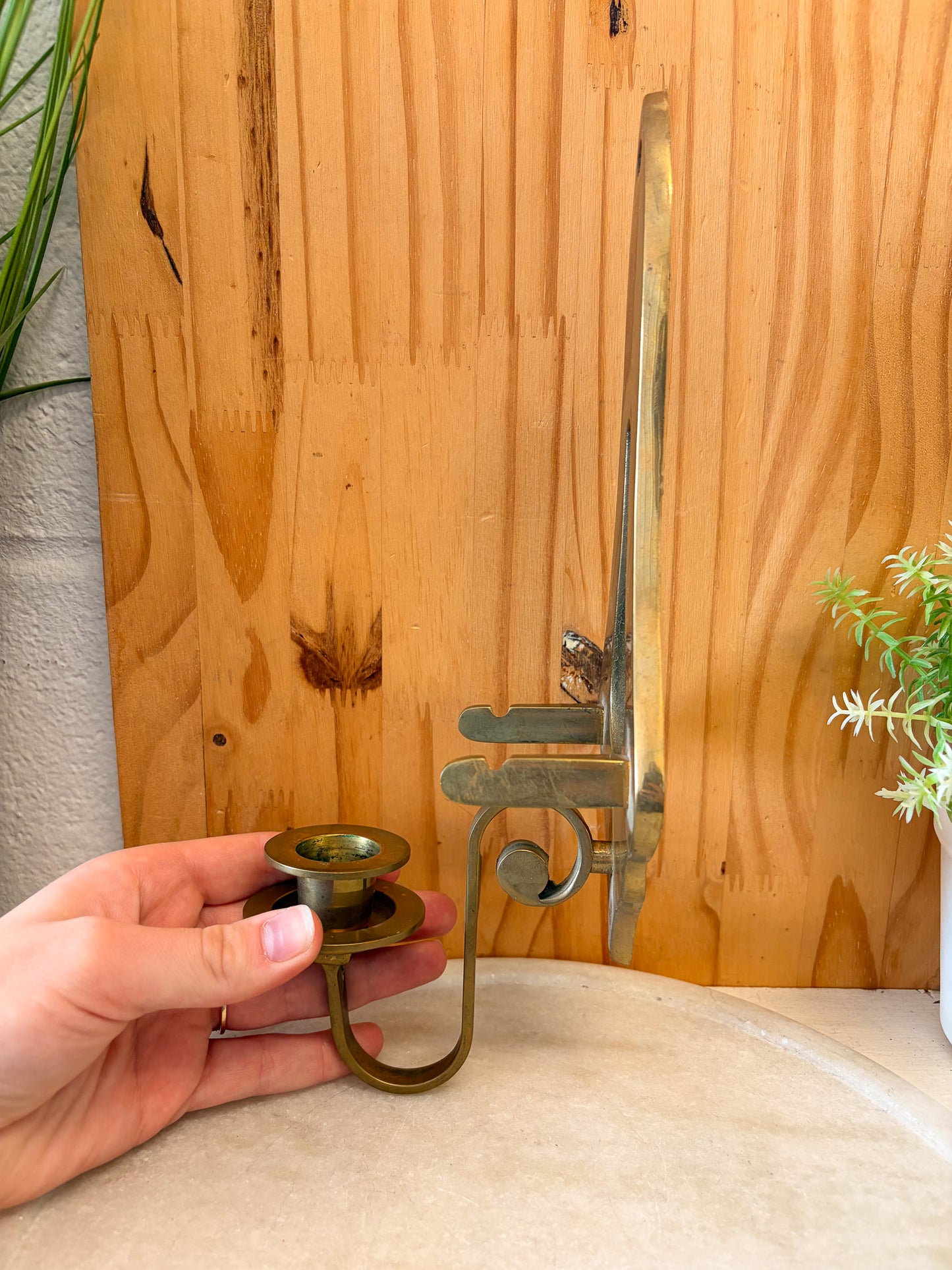 Vtg Brass Wall Sconce Candle Holder