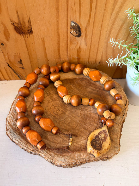 Vtg Wooden Beaded Necklace