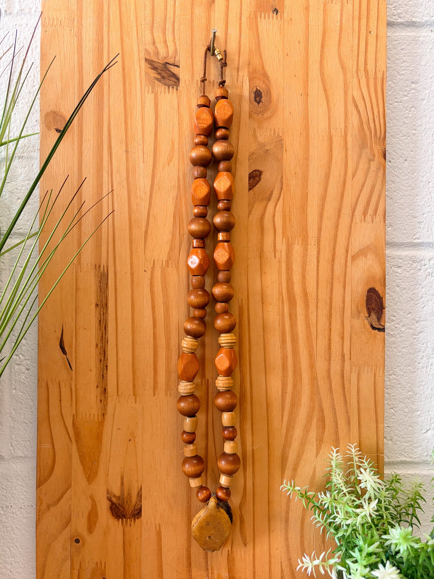Vtg Wooden Beaded Necklace