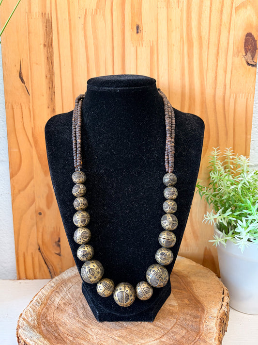 Metal & Wood Beaded Necklace