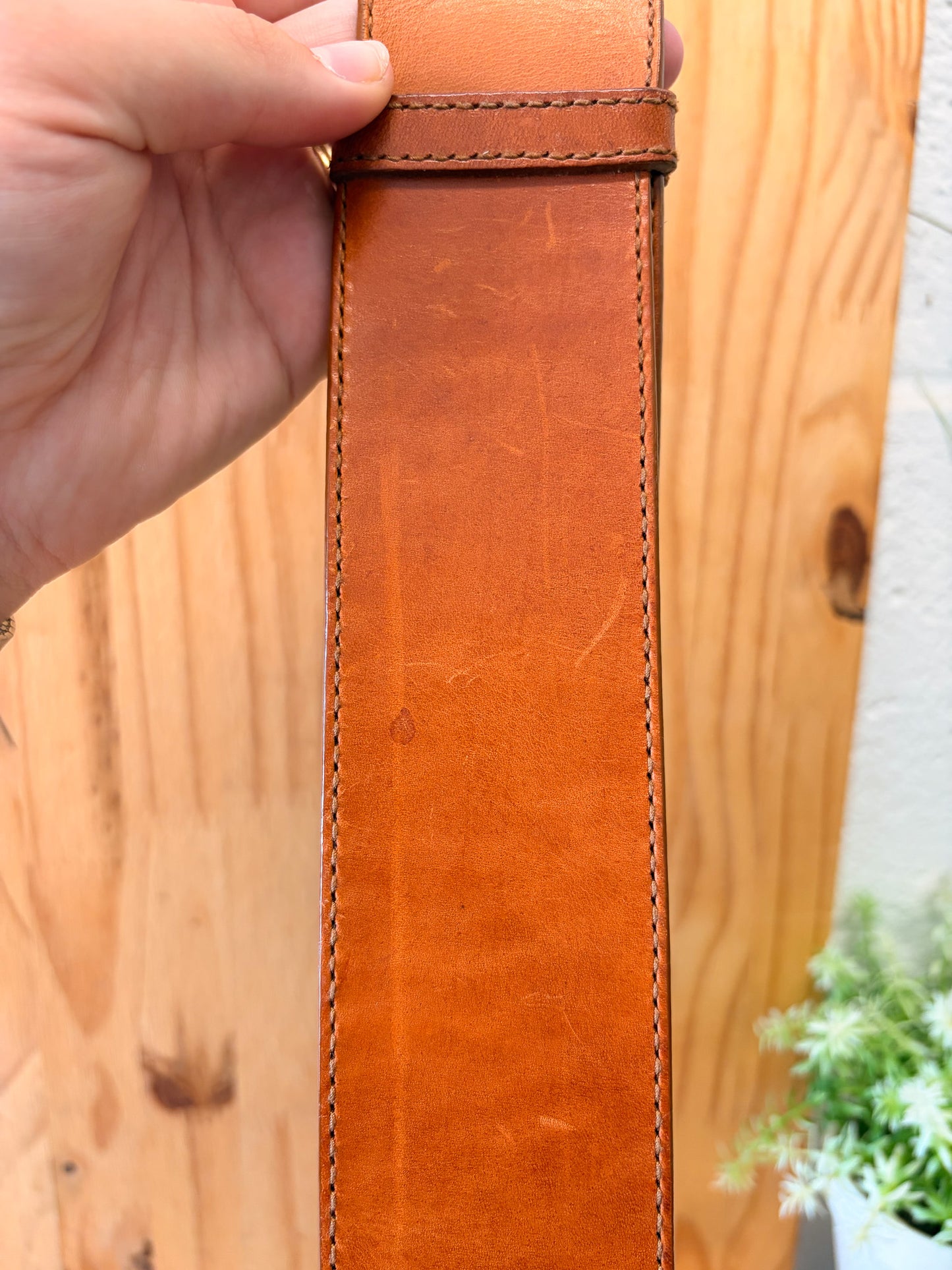 Brown Round Buckle Leather Belt : 1X/2X