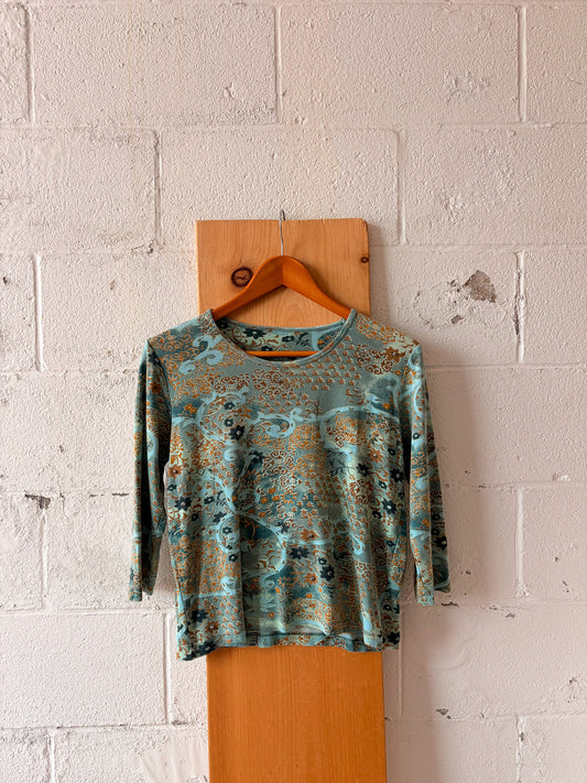 Y2K Blue Patterned Top : M