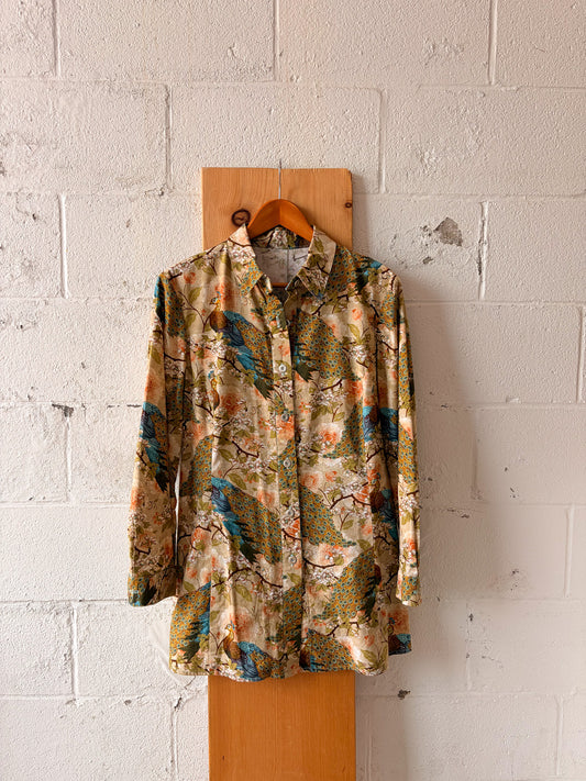 Handmade Peacock Patterned Button Up : L