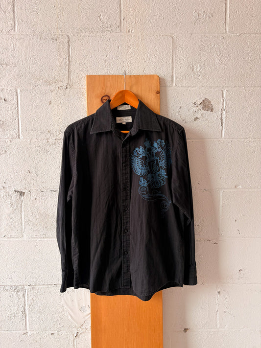 Blue & Black Y2K Button Up : M