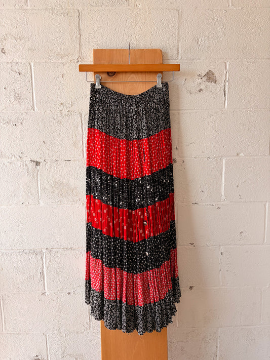 Vtg Red & Black Floral Maxi Skirt : 26"W
