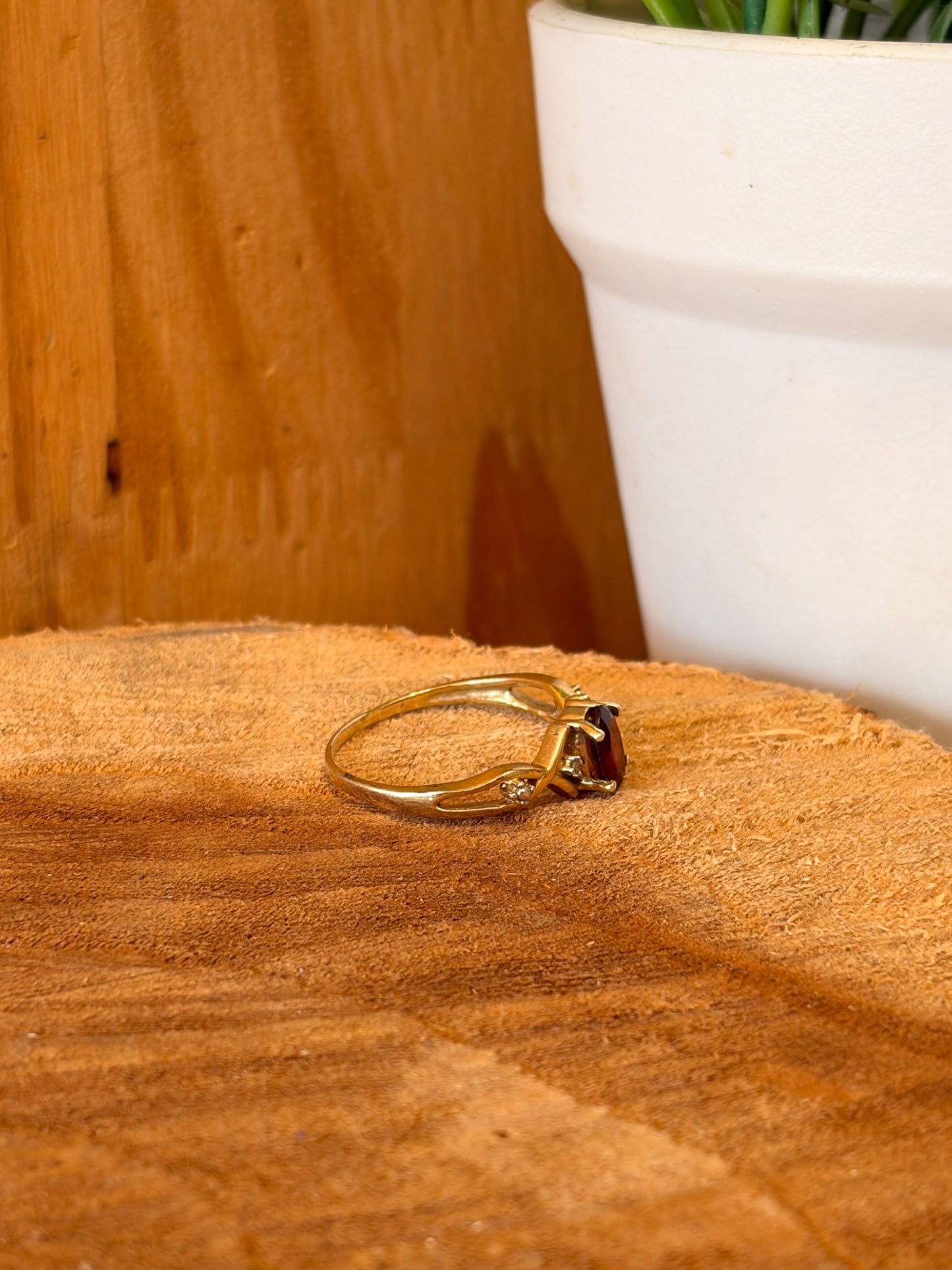 925 Gold Tone Garnet Ring : Size 6.5