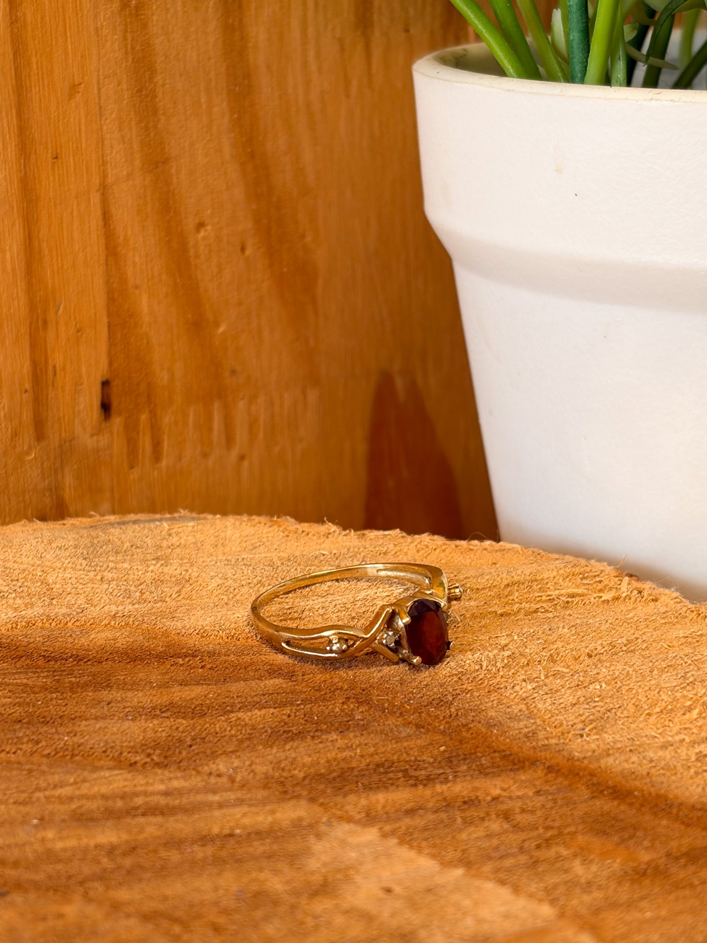 925 Gold Tone Garnet Ring : Size 6.5