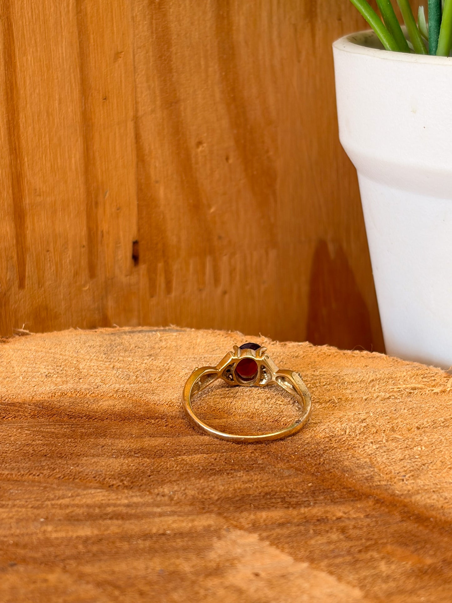 925 Gold Tone Garnet Ring : Size 6.5