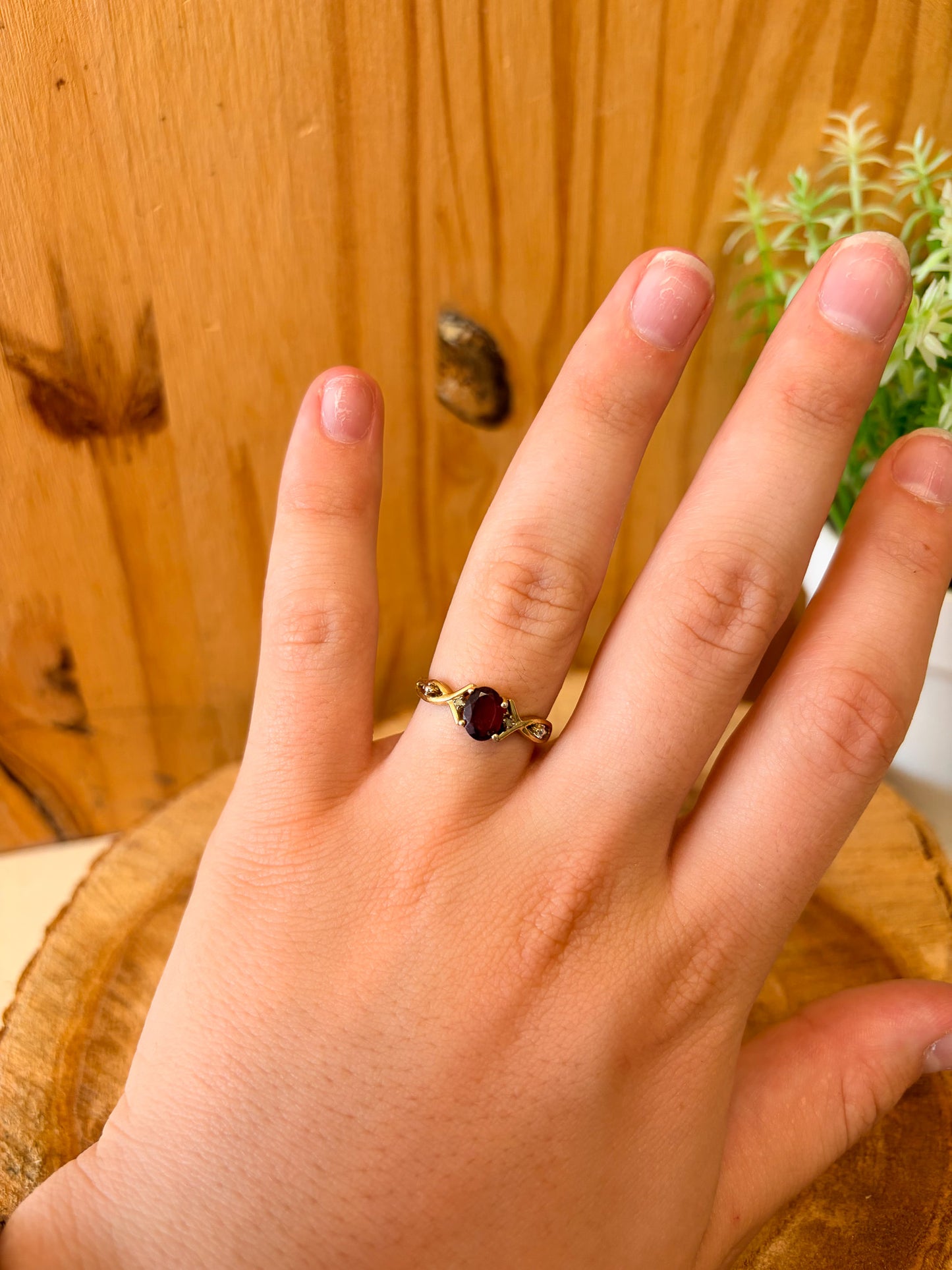 925 Gold Tone Garnet Ring : Size 6.5