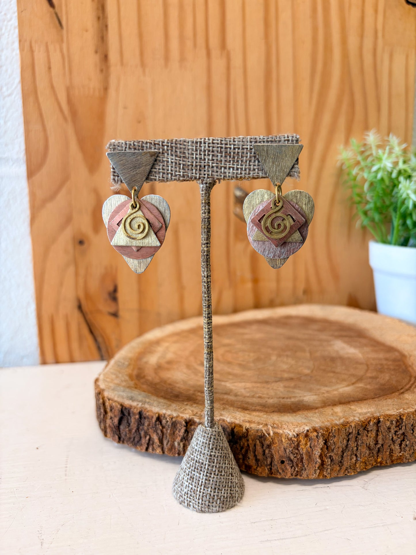 Tri Tone Layered Geometric Earrings