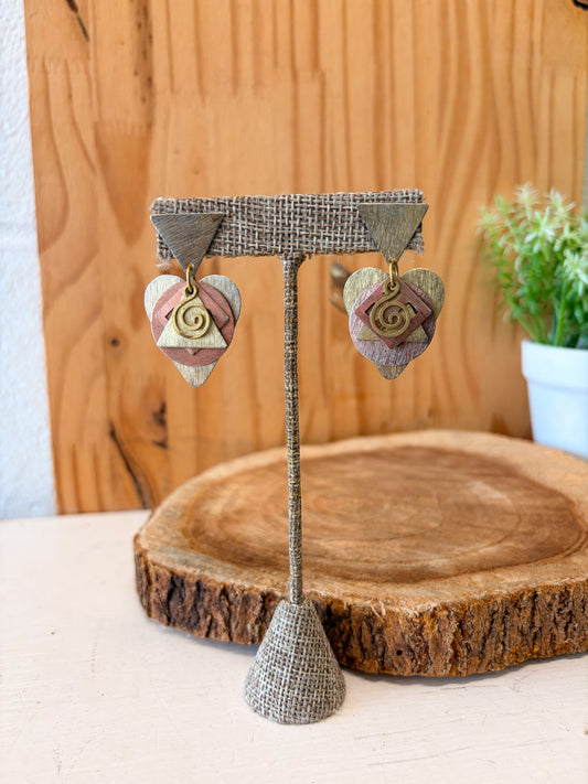 Tri Tone Layered Geometric Earrings
