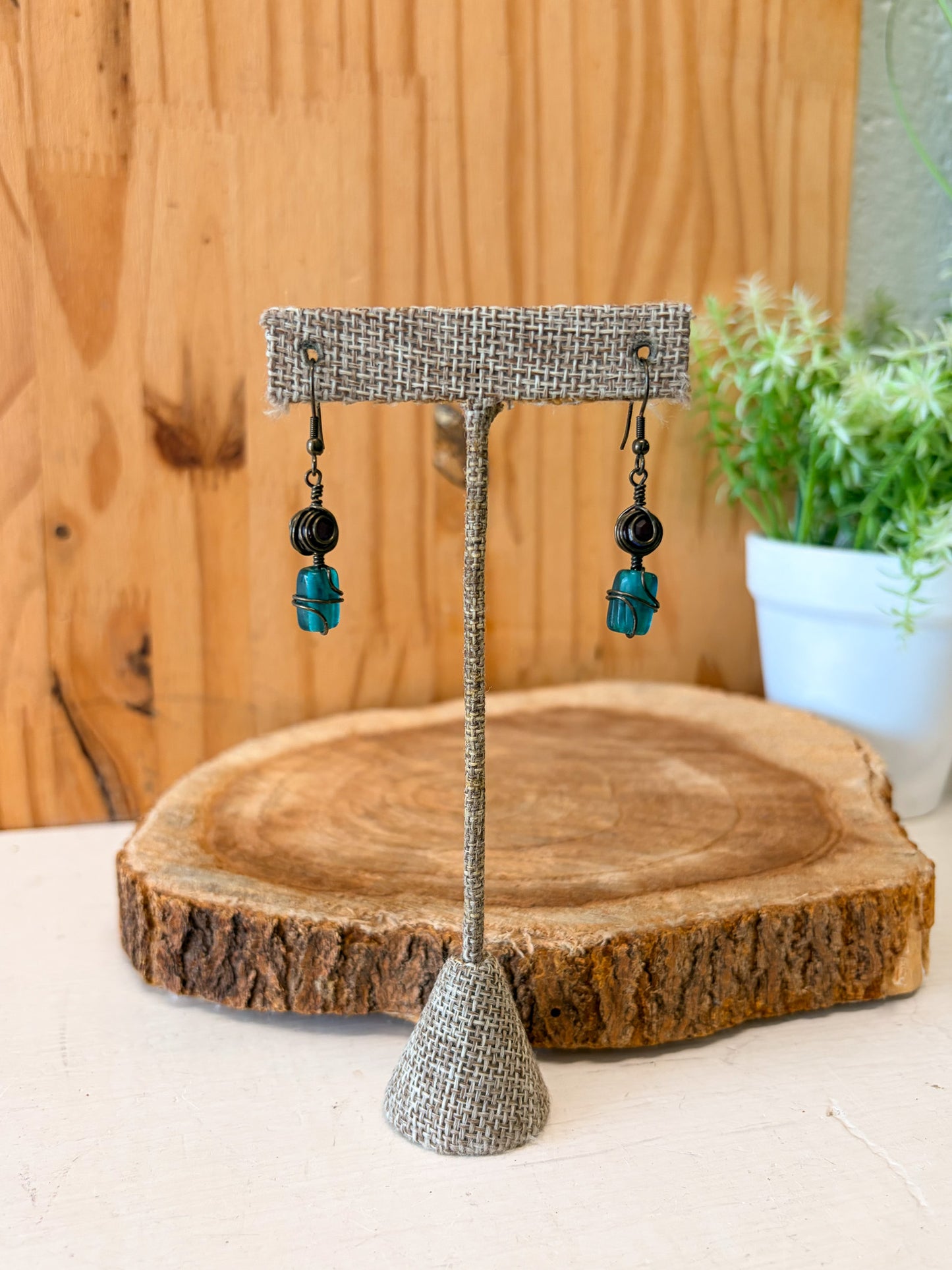 Blue Wire Wrapped Earrings