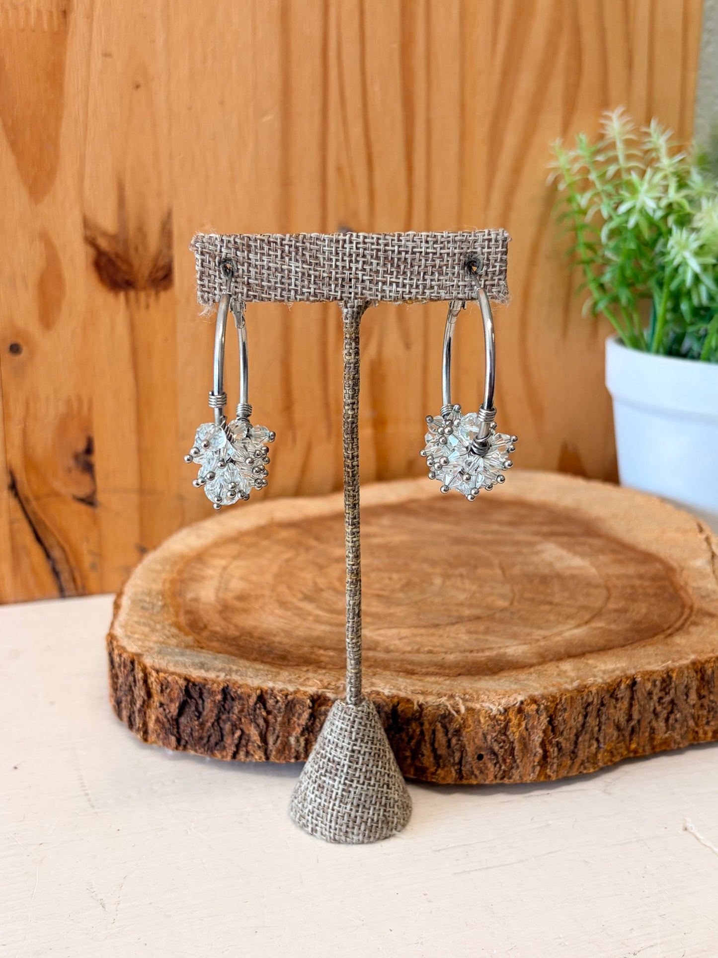 Clear Beaded Hoops