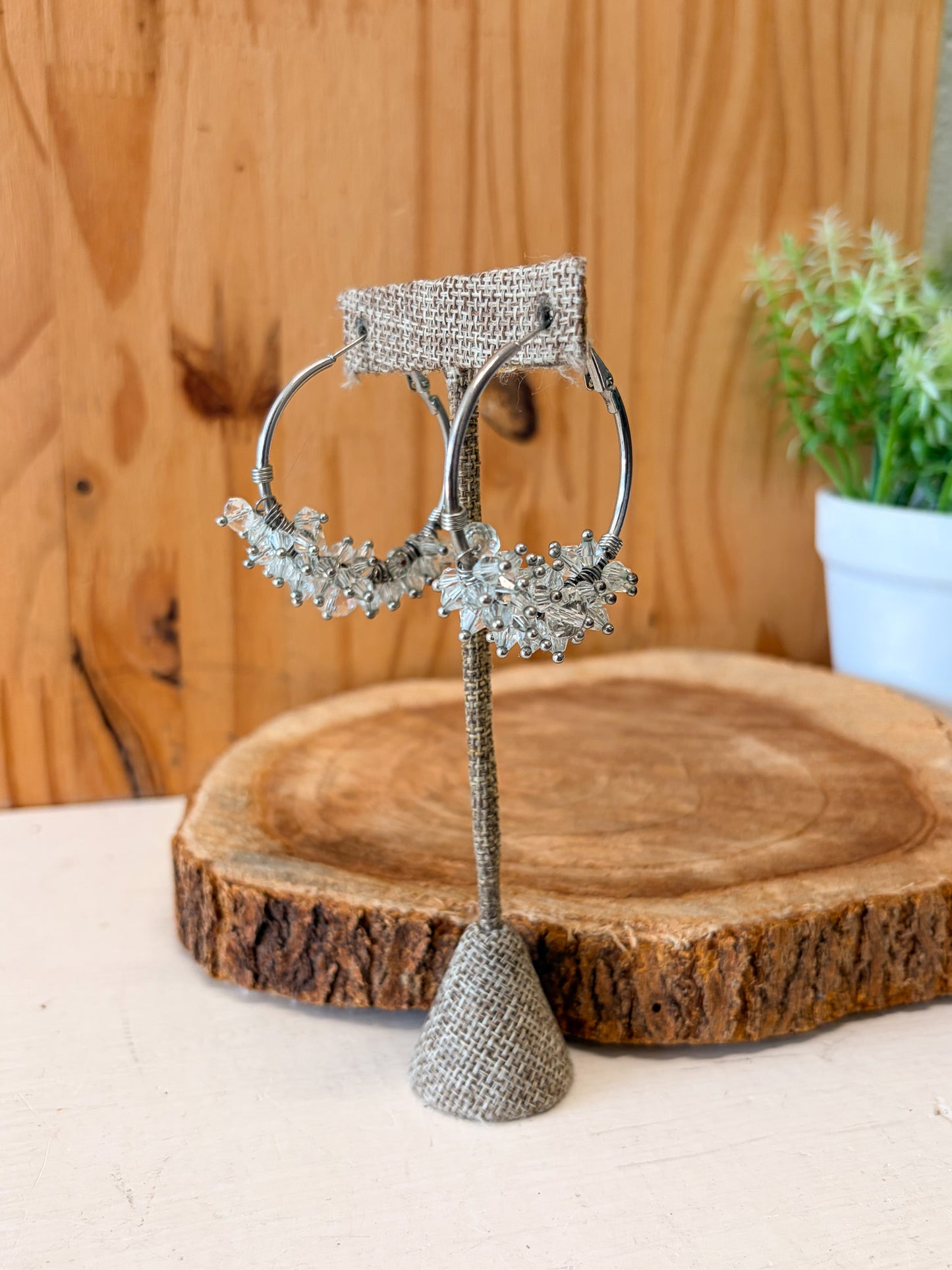 Clear Beaded Hoops
