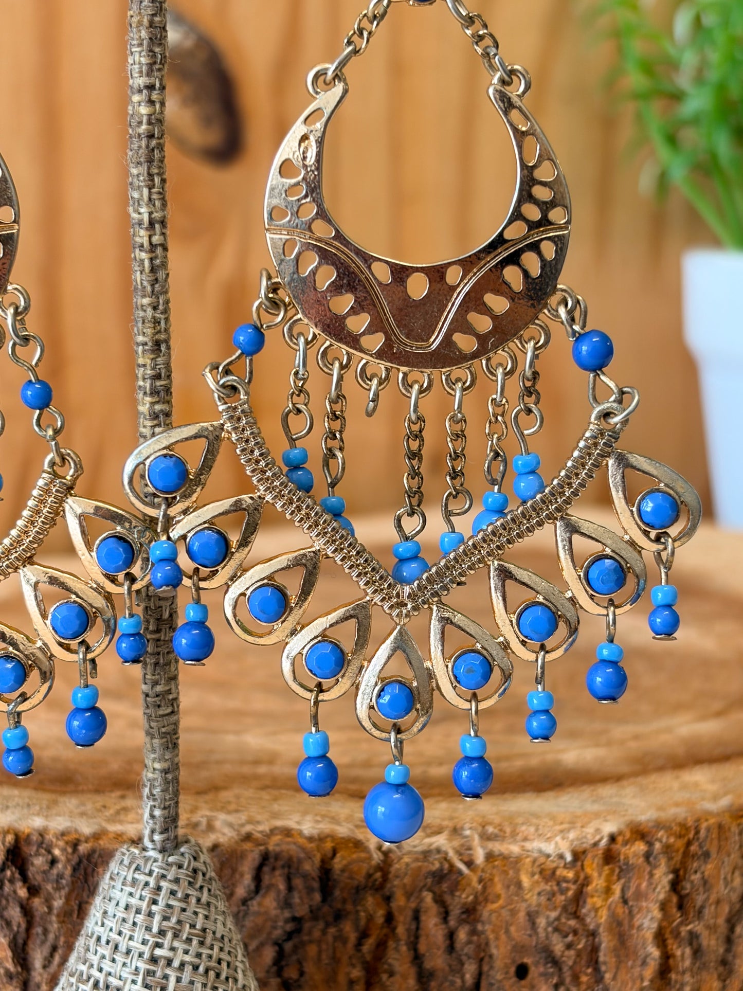 Blue Beaded Chandelier Earrings