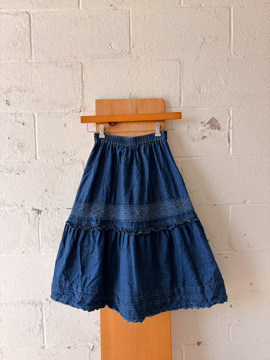 Tiered Denim Midi Skirt : XXS/XS