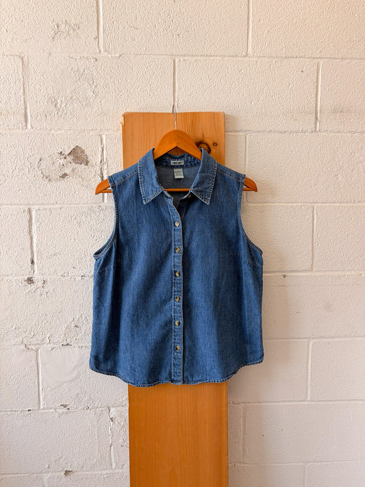 Sleeveless Denim Button Up : L