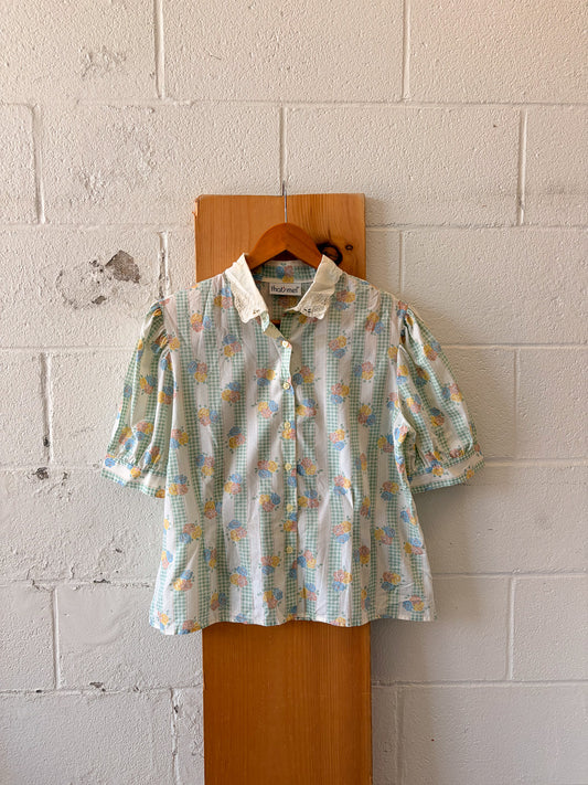 Vtg Floral Blouse : M/L
