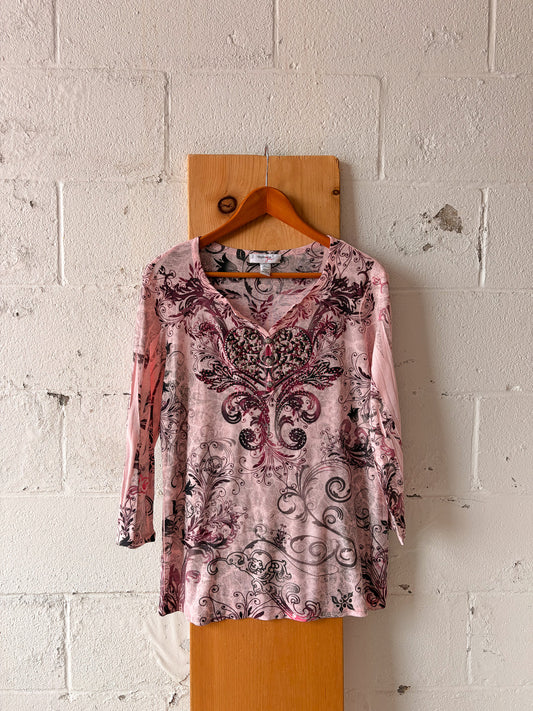 Y2K Pink Long Sleeve Top : L