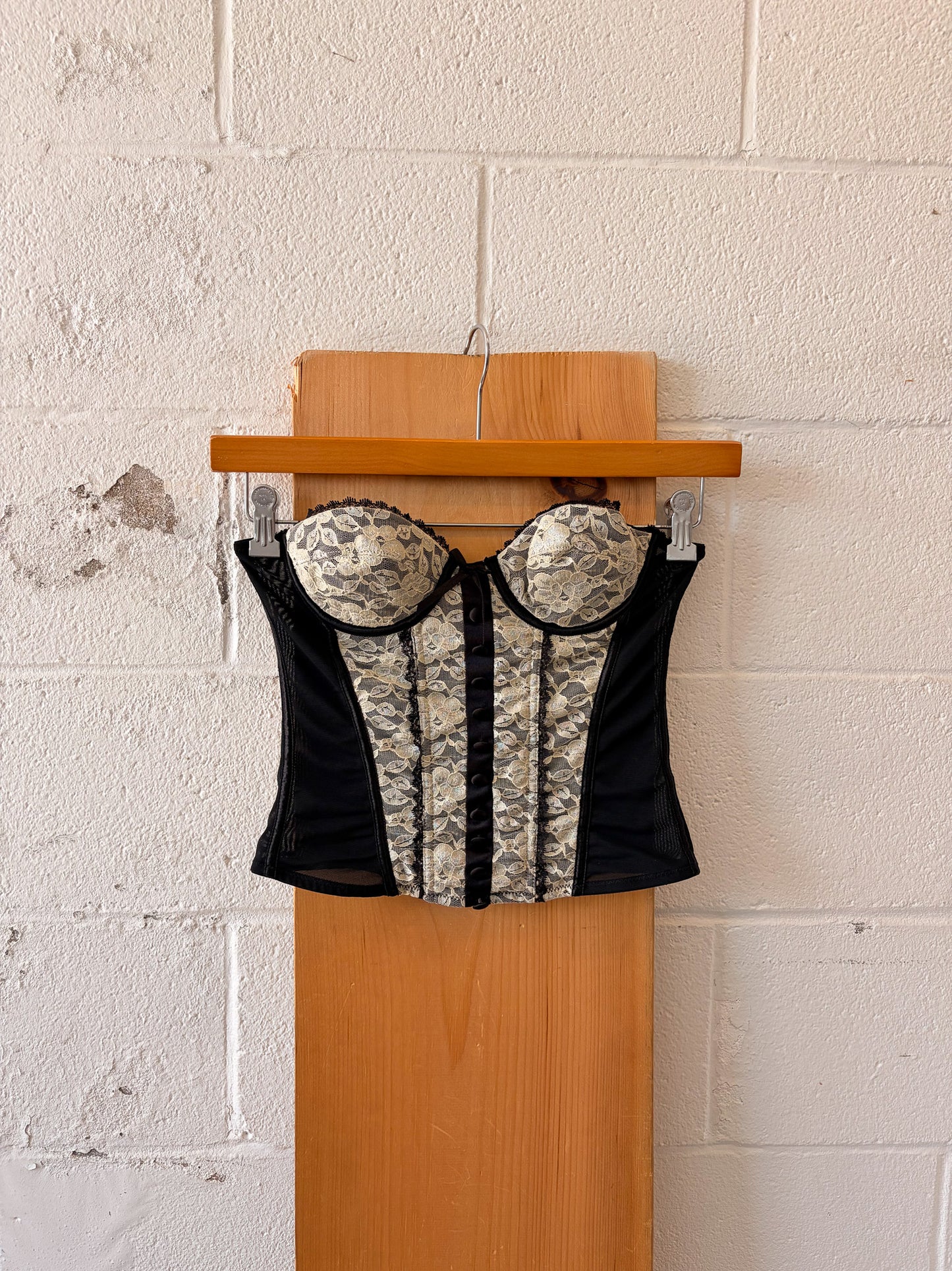 Black & White Lace Detailed Corset Top : S