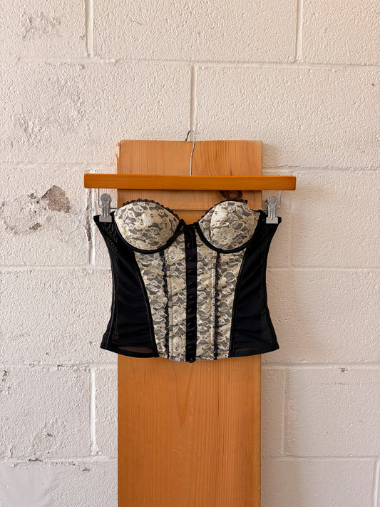 Black & White Lace Detailed Corset Top : S
