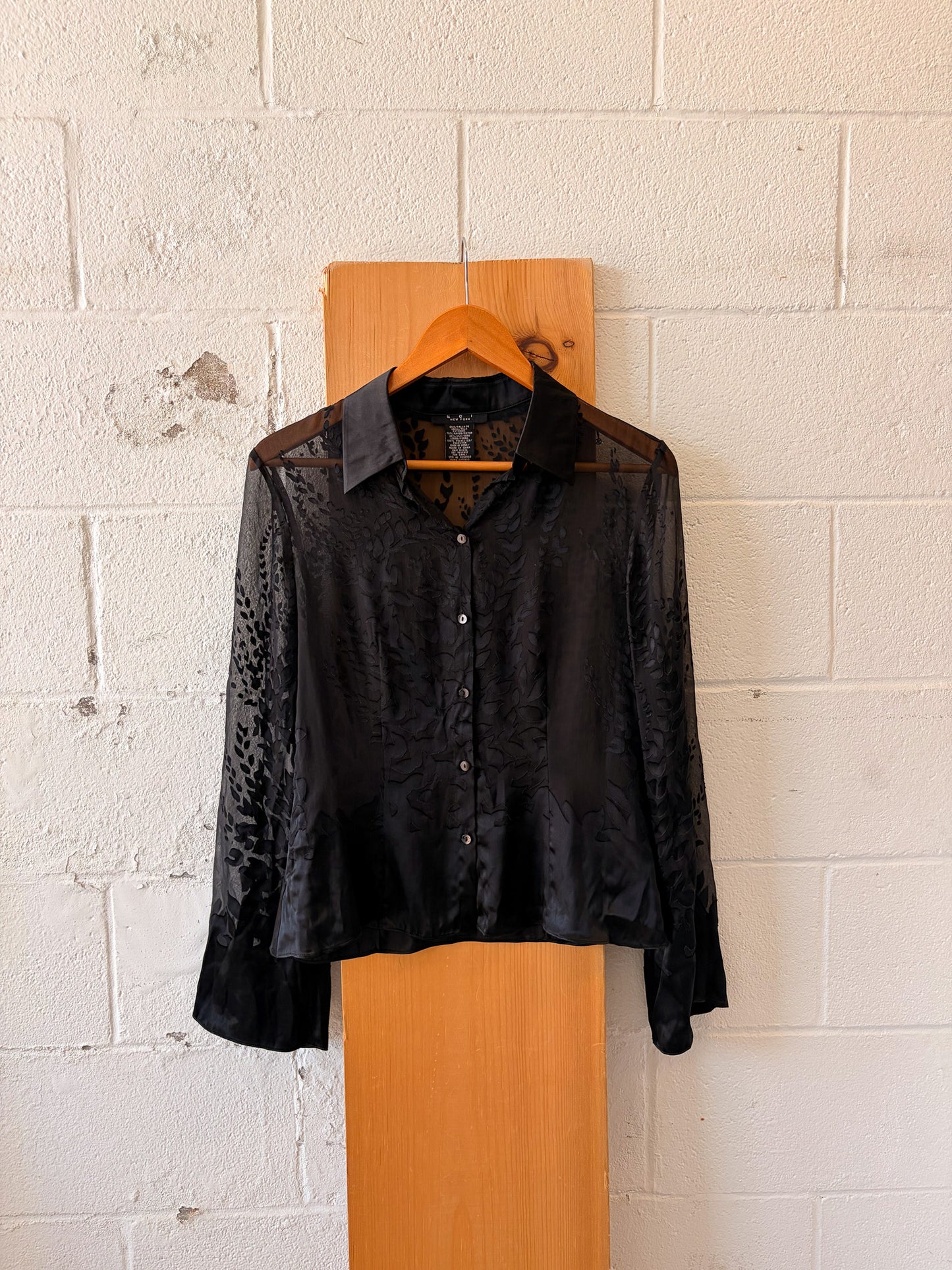 Semi Sheer Black Floral Blouse : M