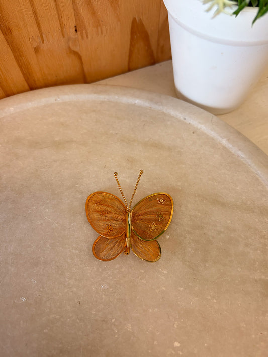 Vtg Golden Butterfly Brooch