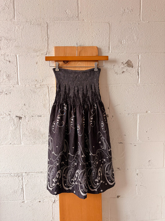 Patterned Gray Strapless Dress : OS