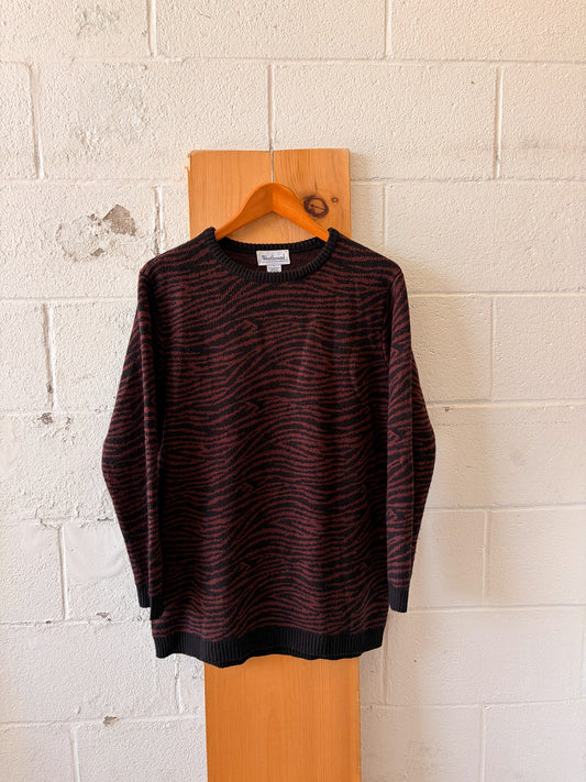 Black & Maroon Zebra Print Sweater : L