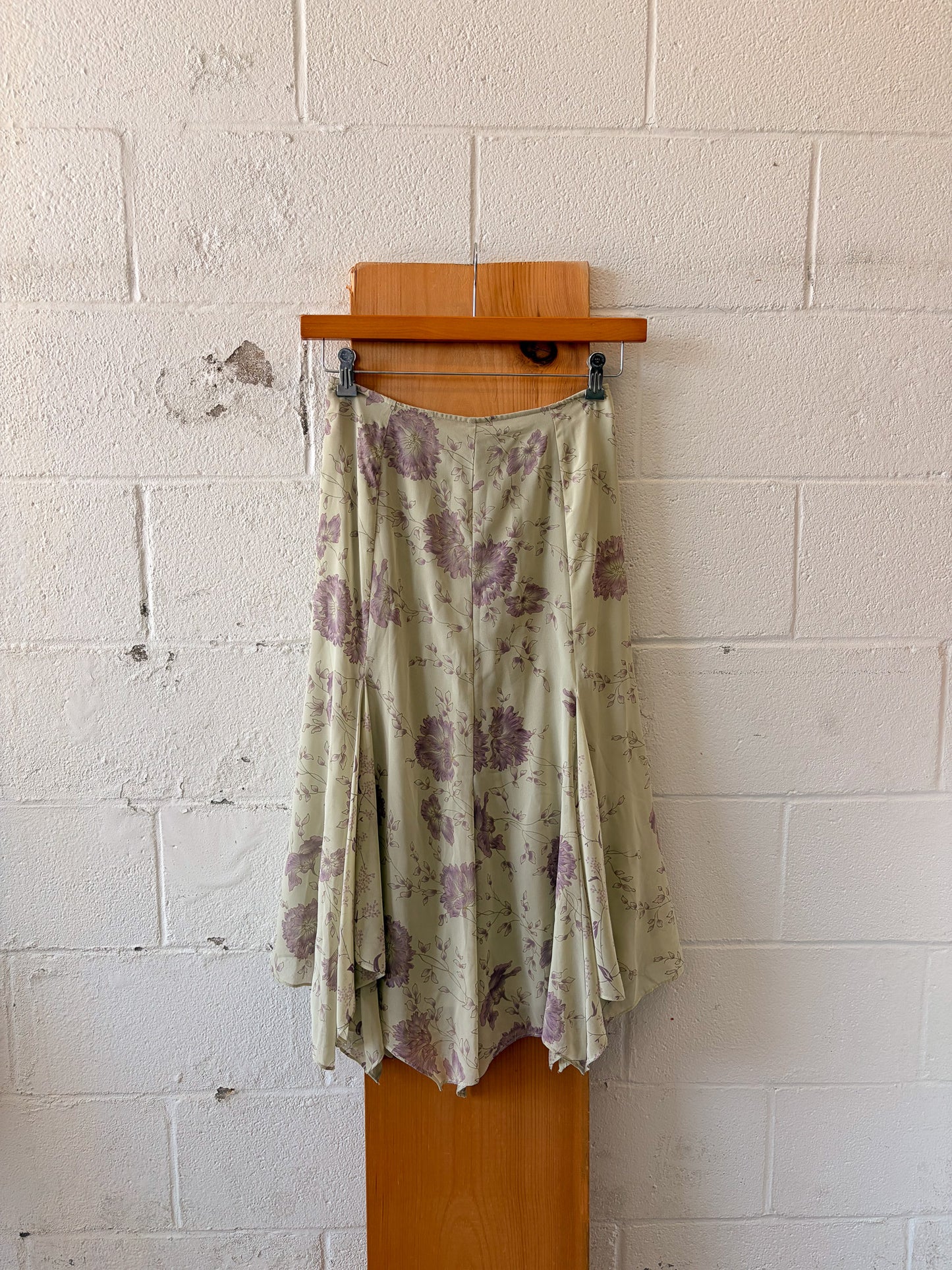 Vtg Sage Green Floral Skirt : M