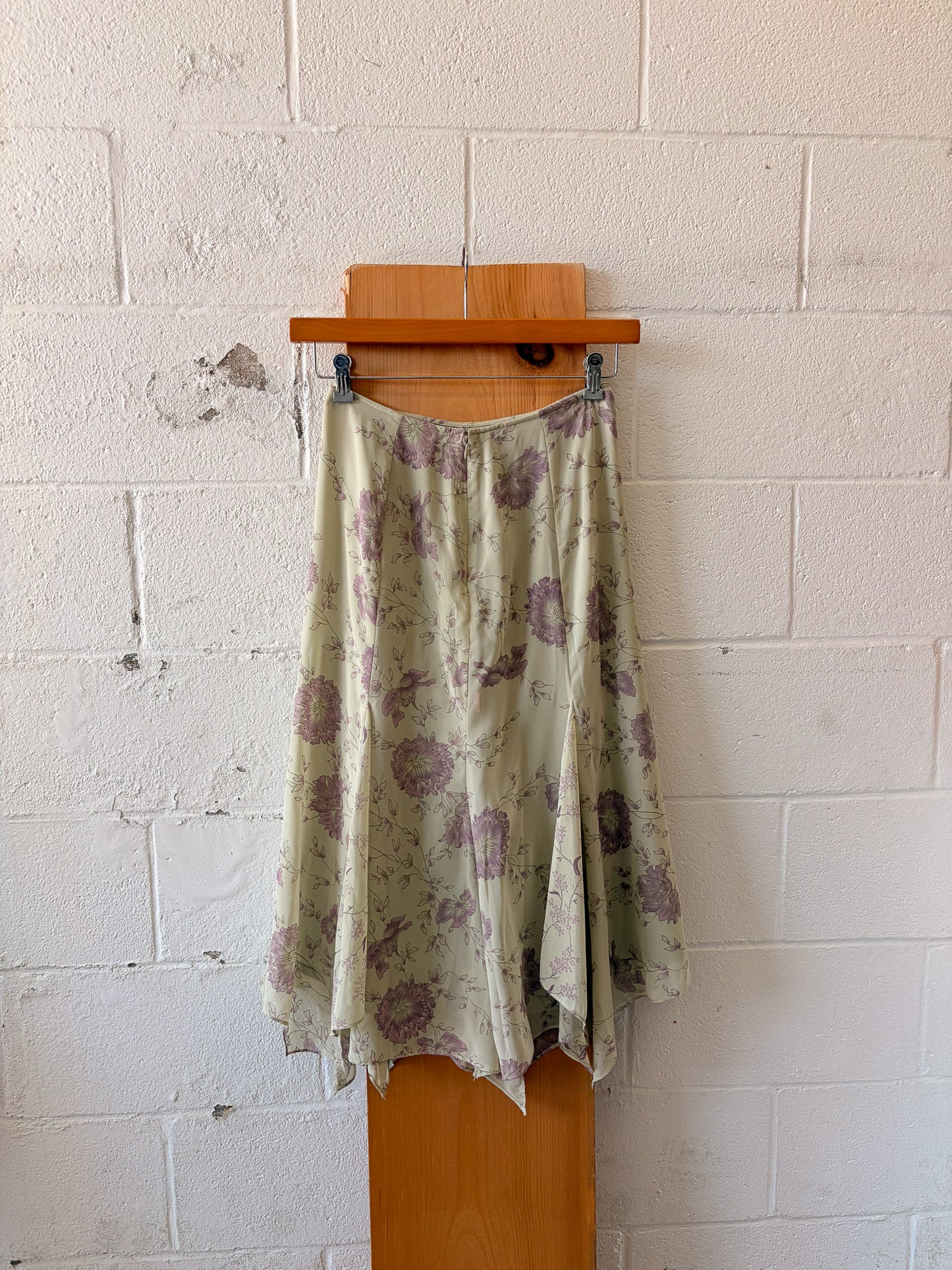 Vtg Sage Green Floral Skirt : M