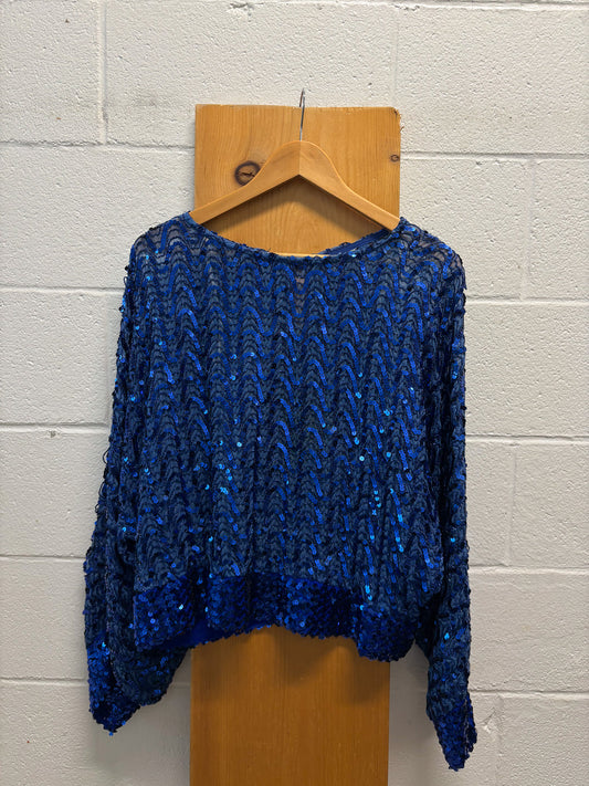 Vtg Blue Sequin Top : M/L