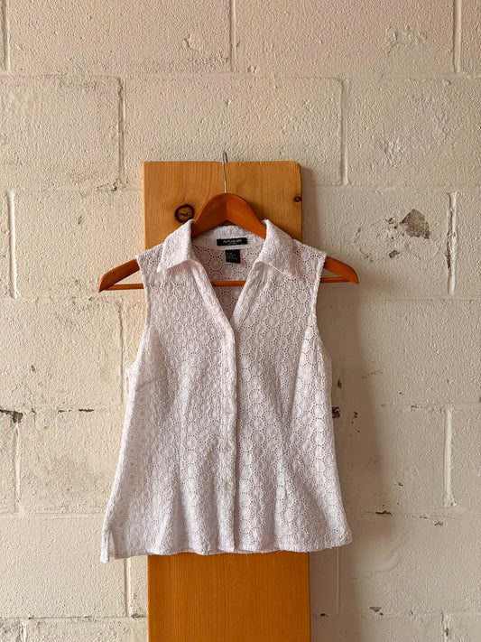 White Textured Button Up Tank : M