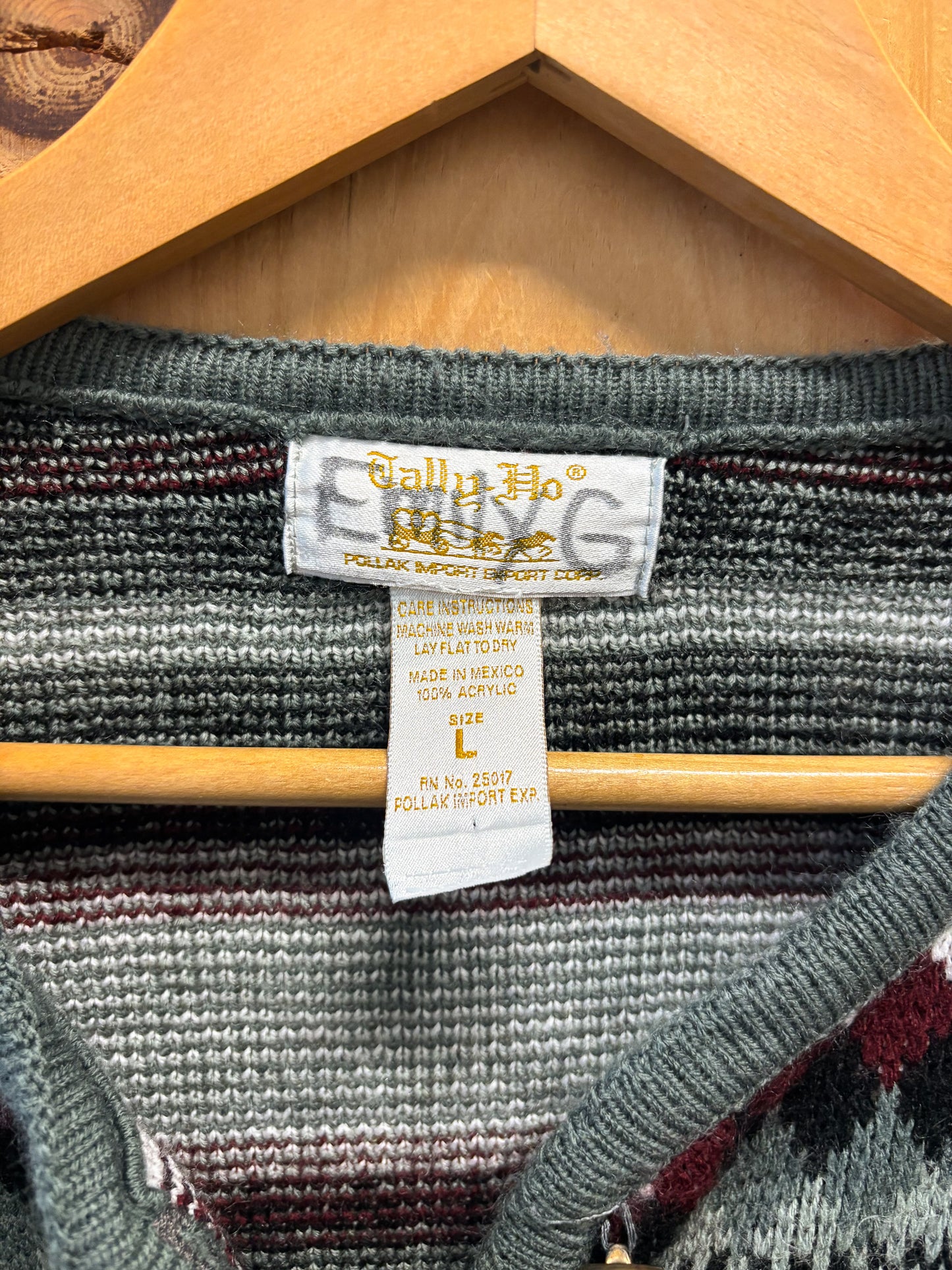 Vtg Red & Gray Cardigan Sweater : L