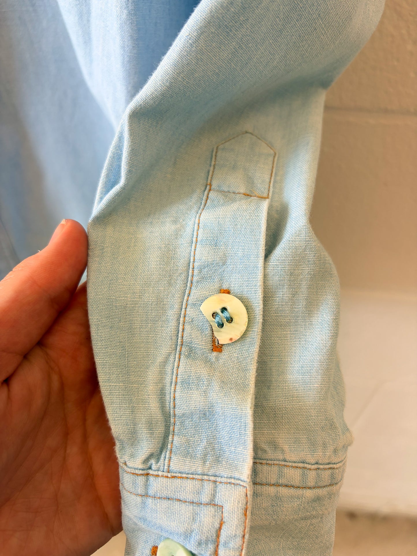 Light Wash Embroidered Button Up : M/L