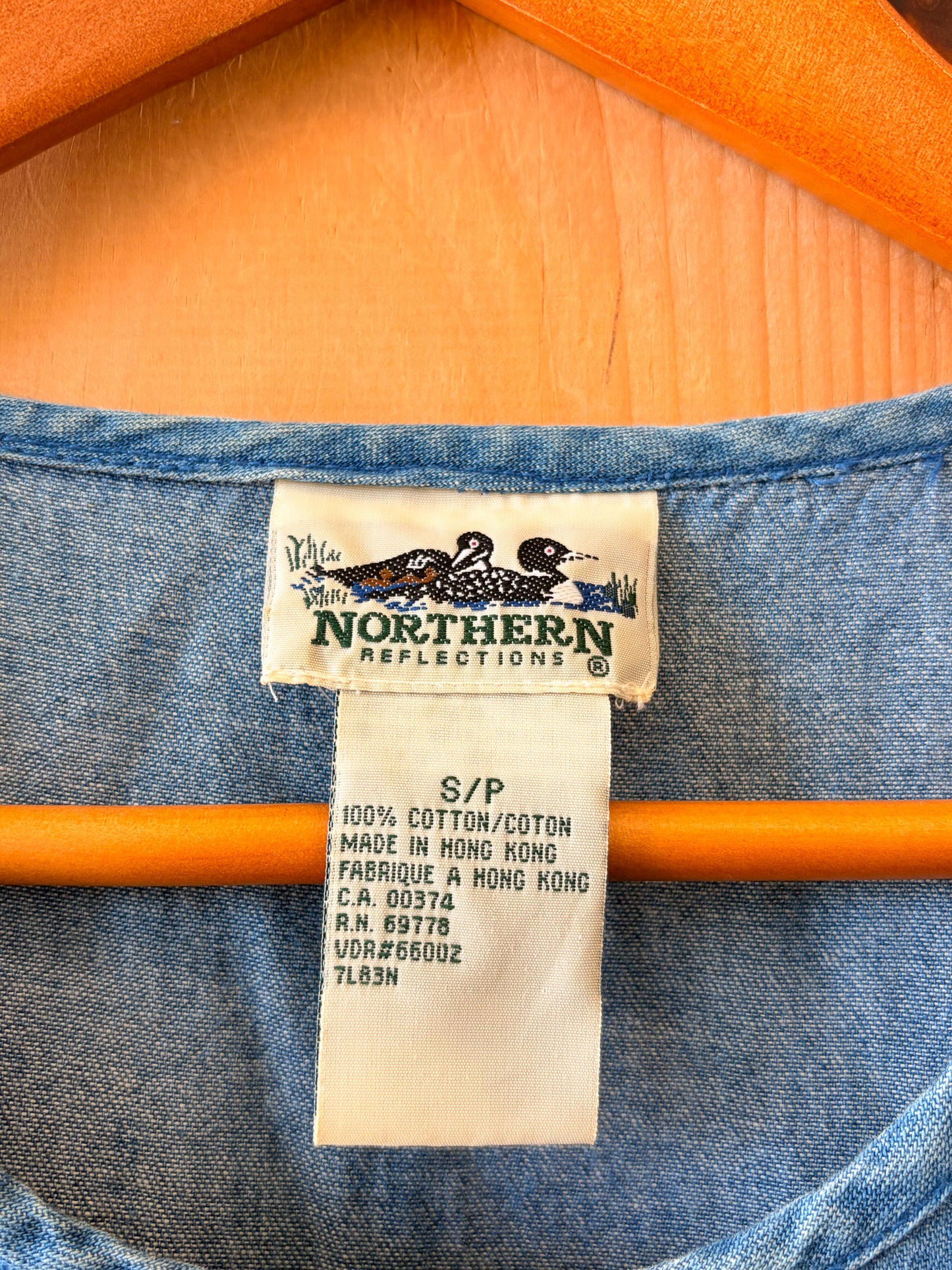 Vtg Floral Denim Dress : S