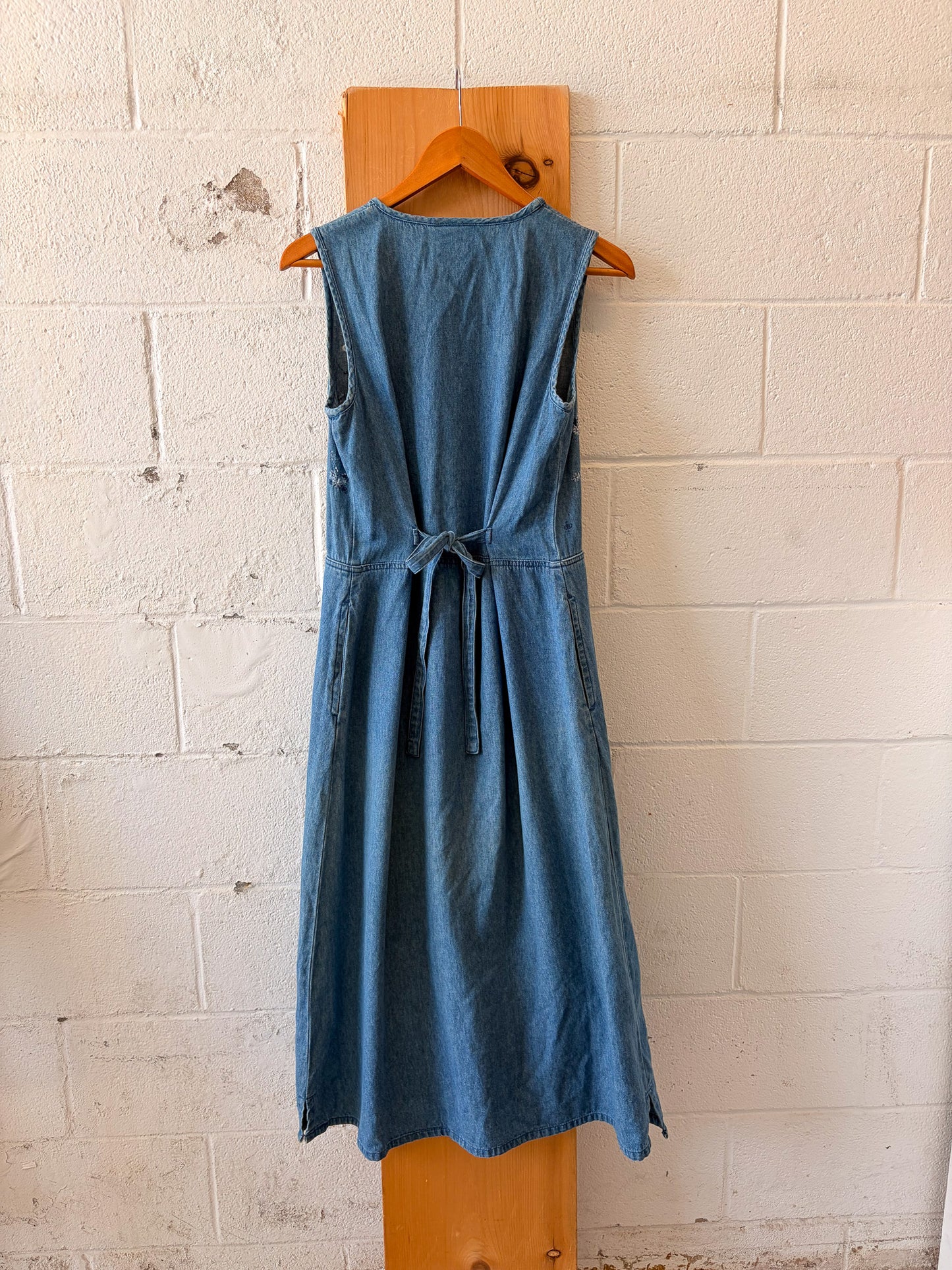 Vtg Floral Denim Dress : S