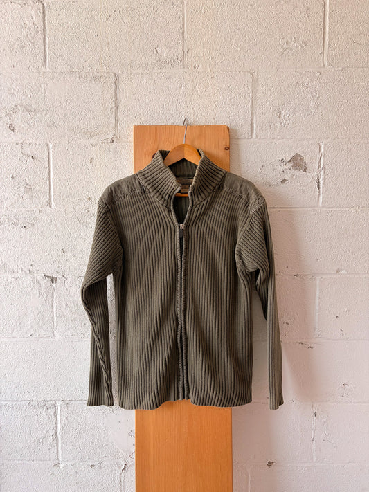 Vtg Ribbed Green Zip Up : M