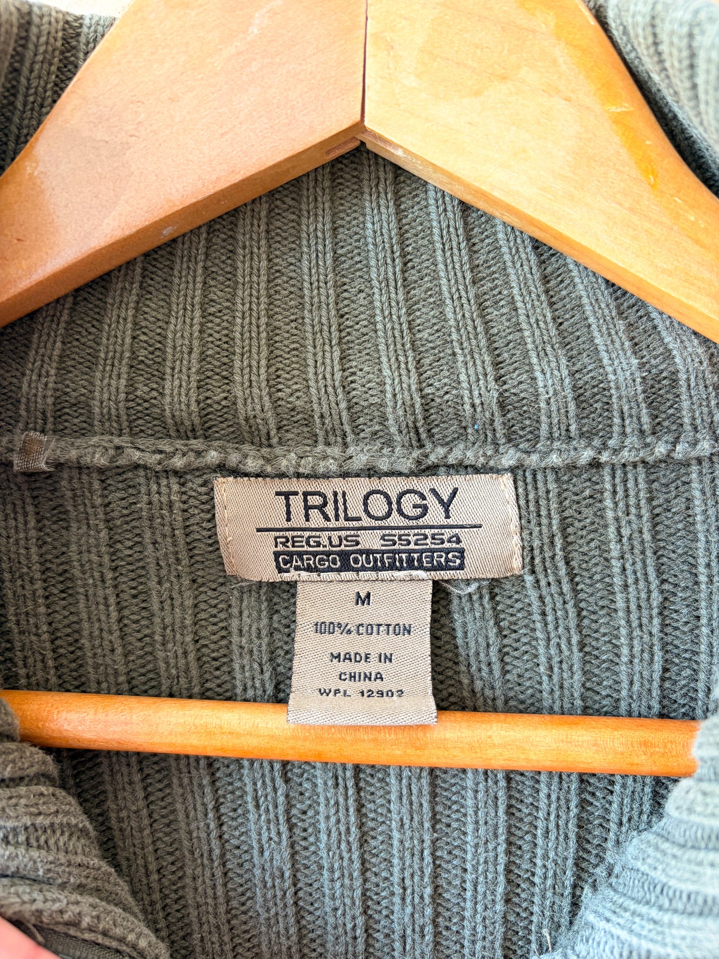 Vtg Ribbed Green Zip Up : M