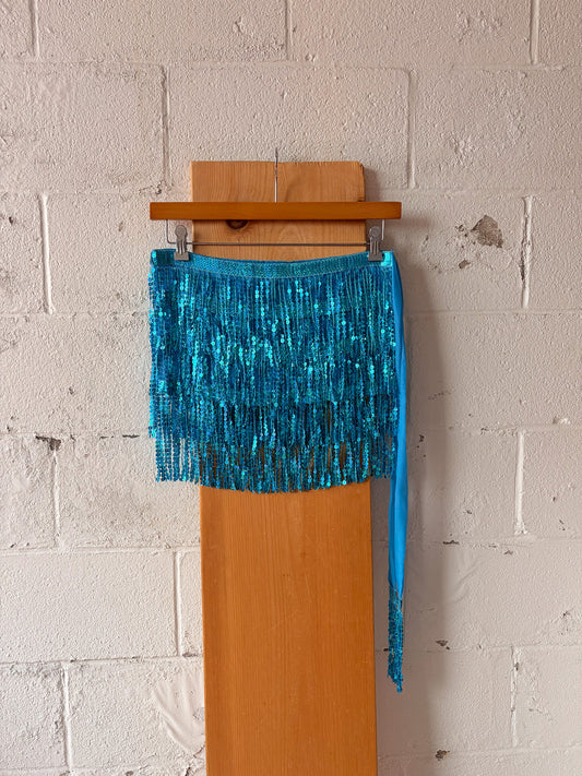 Blue Sequins Mini Wrap Skirt : M